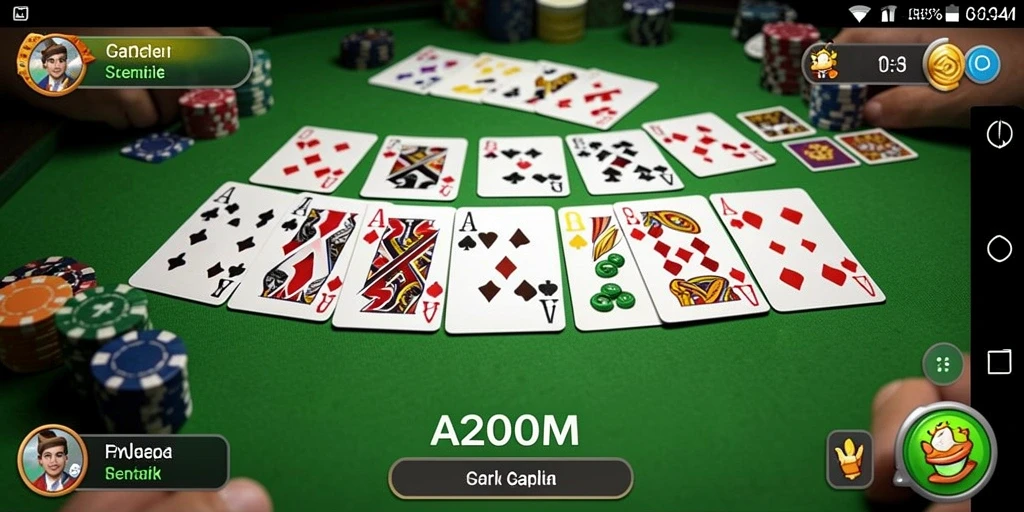 Screenshot utama A200M menampilkan pemain tengah bermain Gaple.