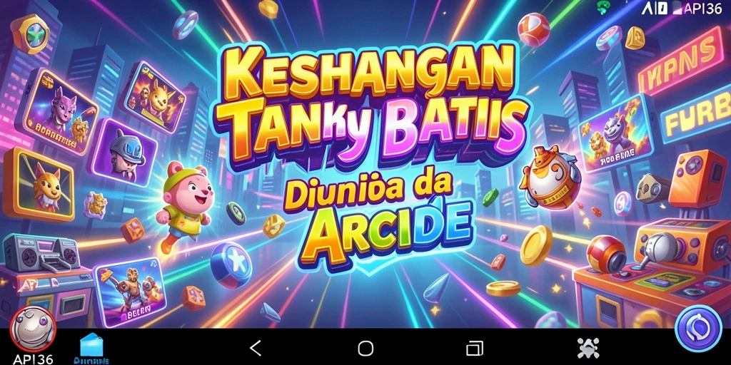 Screenshot menunjukkan gameplay Arcade yang intens dan penuh warna.