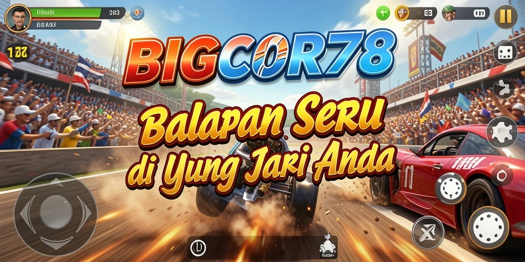 Gameplay mendebarkan di BIGCOR78 saat mobil melibas trek.