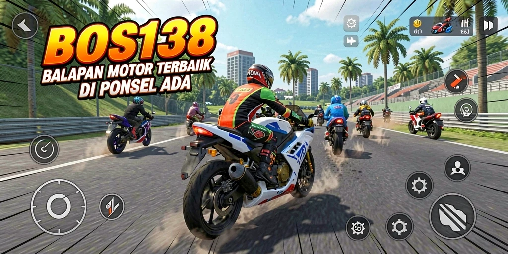 Tampilan gameplay <strong>BOS138</strong> yang menakjubkan dengan aksi balapan motor.