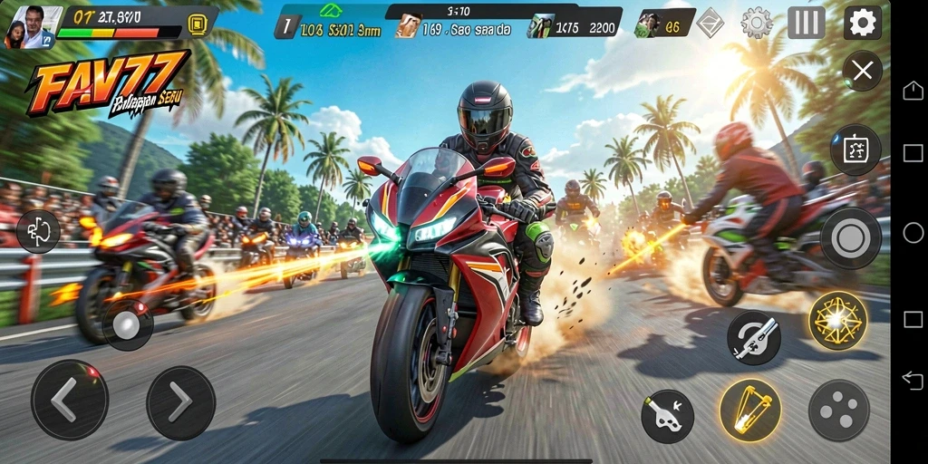 Screenshot FAV77 menunjukkan aksi balapan motor yang mendebarkan.