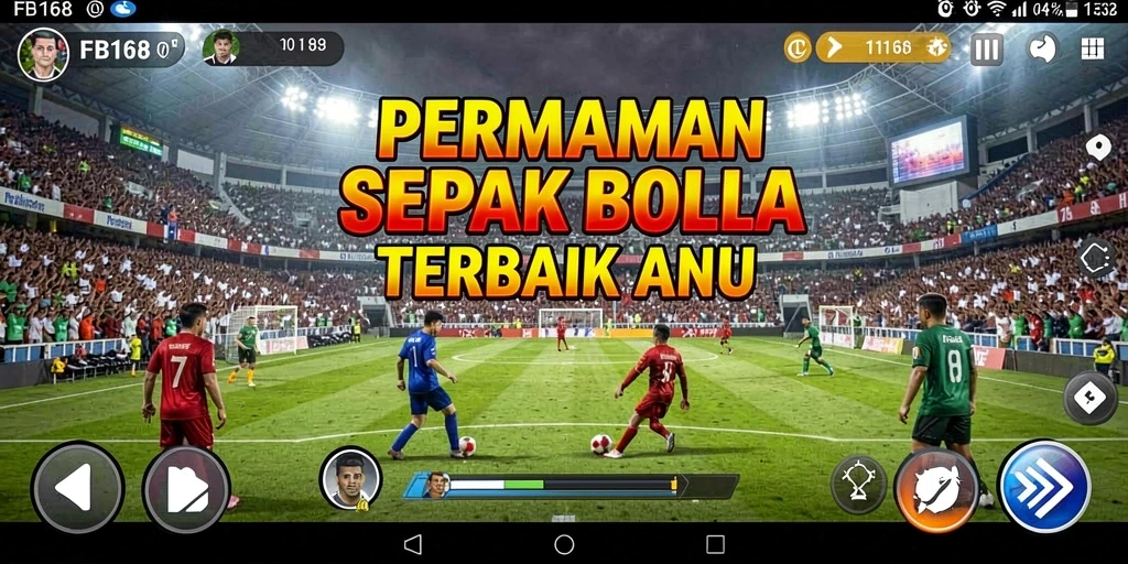 Tangkapan layar gameplay FB168 menampilkan aksi sepak bola yang seru dan dinamis.