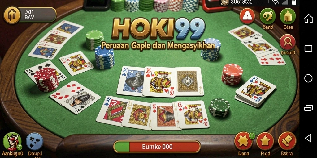 Screenshot gameplay Gaple HOKI99 yang seru dan interaktif.
