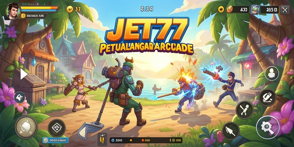 Tampilan gameplay JET77 yang penuh aksi dan warna.