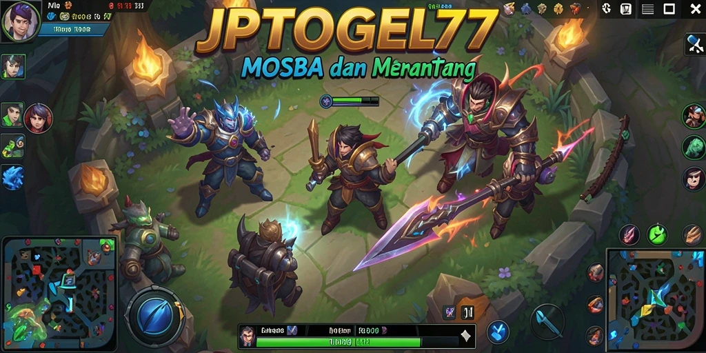Tampilan utama gameplay <strong>JPTOGEL77</strong> dengan aksi pertarungan MOBA yang mendebarkan.