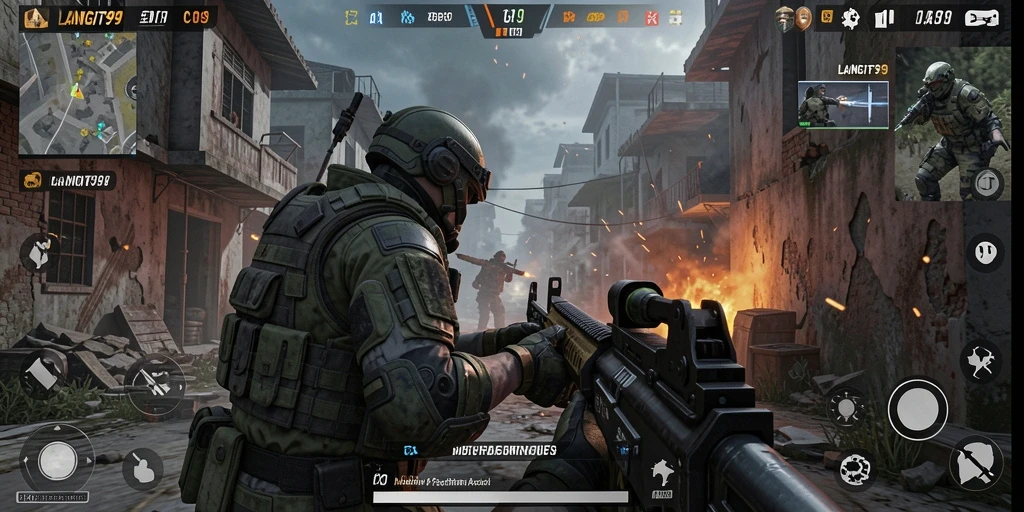 Tangkapan layar dari gameplay LANGIT99 yang menunjukkan aksi seru dalam pertempuran FPS.