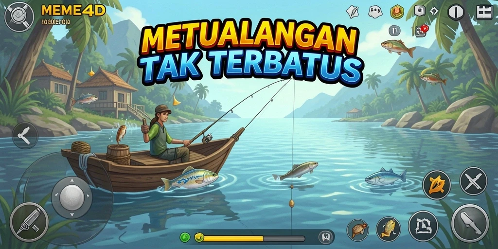 Tampilan gameplay <strong>MEME4D</strong> yang menampilkan aksi memancing yang seru.