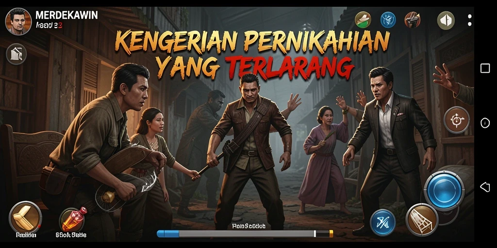 Tampilan gameplay menakutkan di MERDEKAWIN dengan momen mencekam.