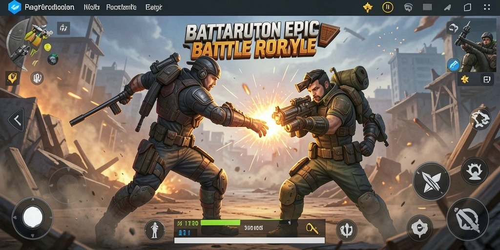 Screenshot utama N06 menampilkan aksi pertarungan seru dalam arena Battle Royale.