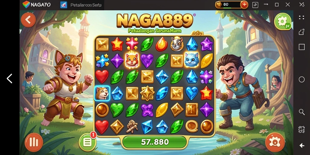 Gameplay seru NAGA889 dengan banyak level Match-3 menantang.