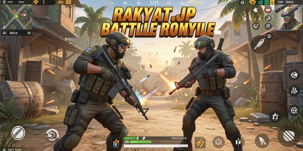 Screenshot gameplay RAKYATJP yang menunjukkan aksi seru di arena Battle Royale.