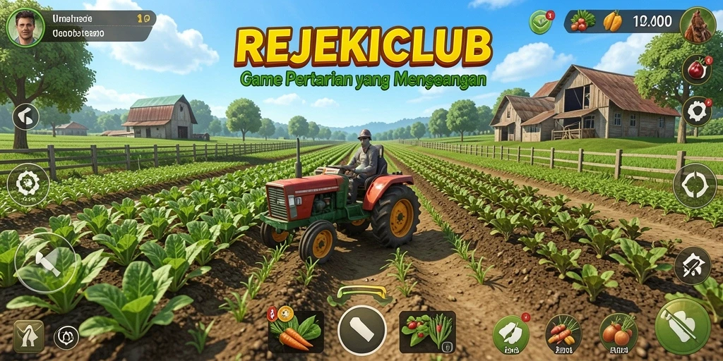 Tampilan gameplay yang menarik dari REJEKICLUB saat bertani di ladang.