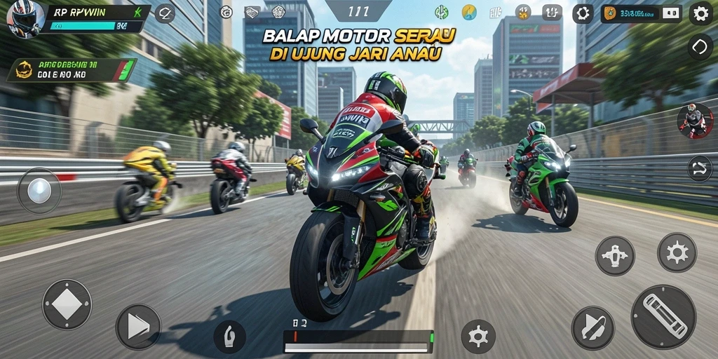 Gameplay seru yang menampilkan balapan motor yang mendebarkan.