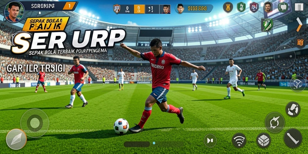 Tampilan gameplay SERURP yang menarik dengan aksi sepak bola nyata.