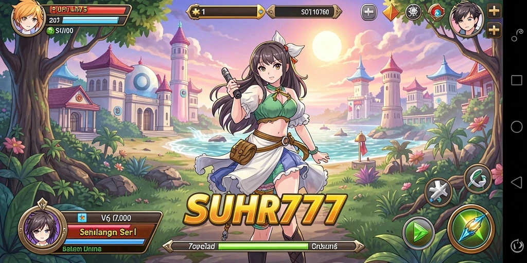 Tangkapan layar gameplay SUHU777 menampilkan karakter anime dalam pertempuran seru.