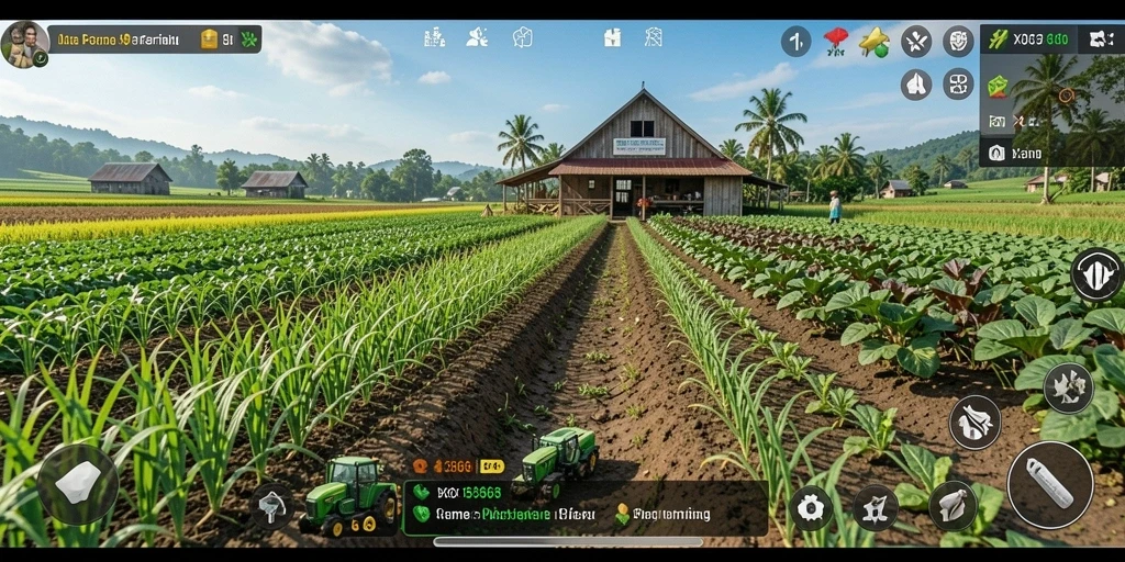 Tangkapan layar gameplay menampilkan ladang hijau subur di XO368.